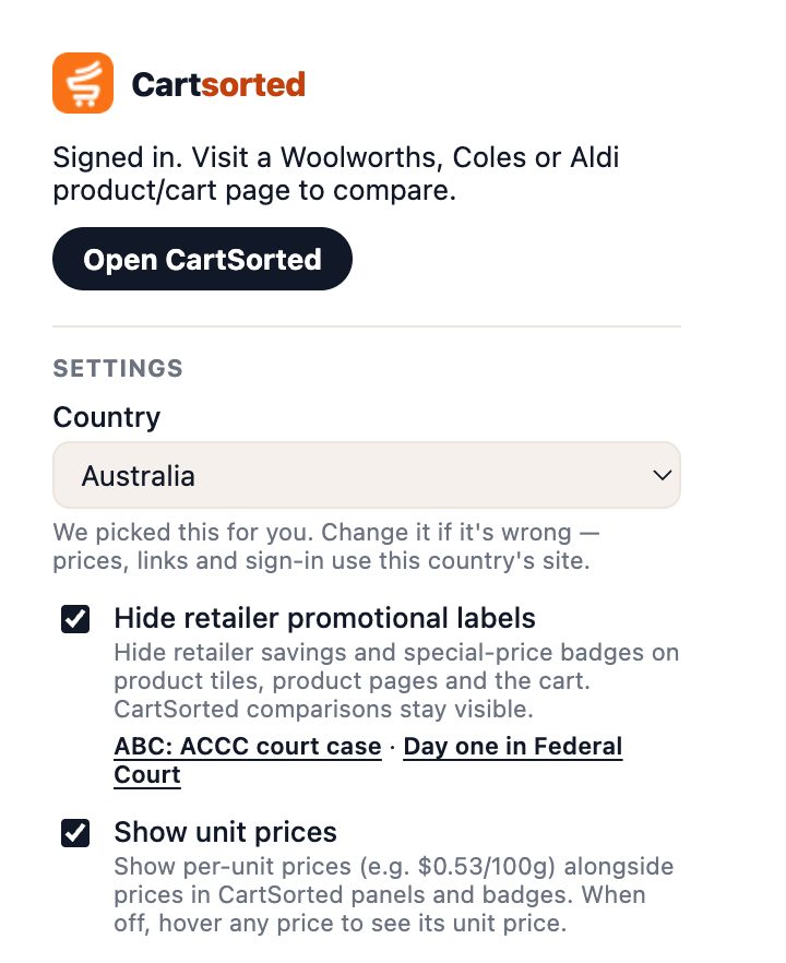 The extension popup with the toggle that hides misleading savings badges