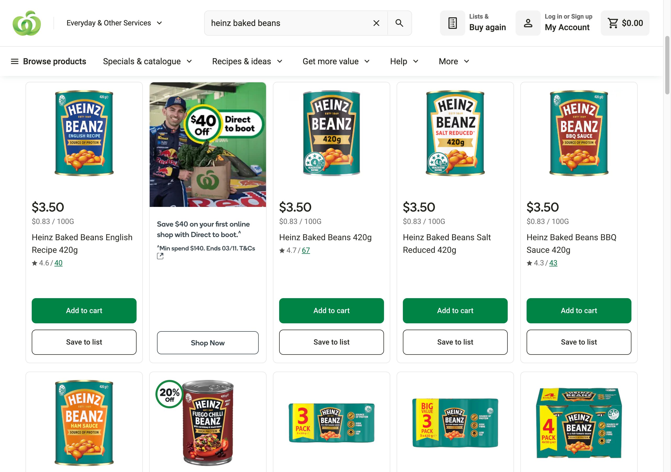 Woolworths search results without the extension